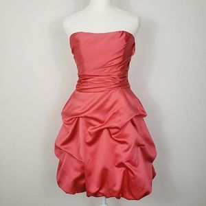David's Bridal coral strapless satin bridesmaid's dress size 2